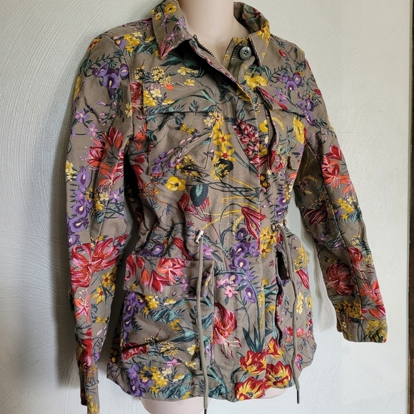 H&M Army Green Floral Utility Zip-Up Jacket Size Women's 4 - Picture 6 of 14